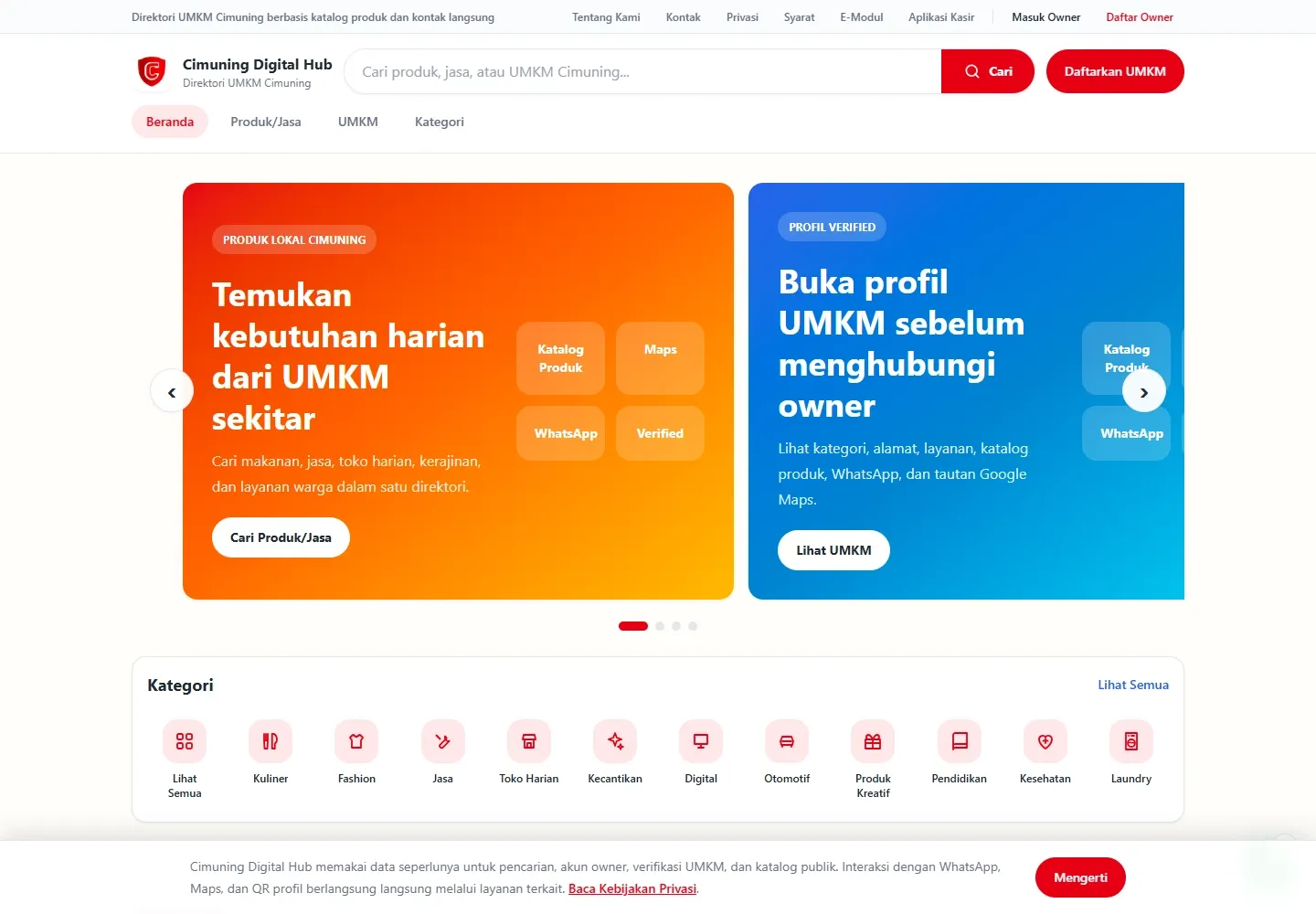 Screenshot website Cimuning — E-Katalog