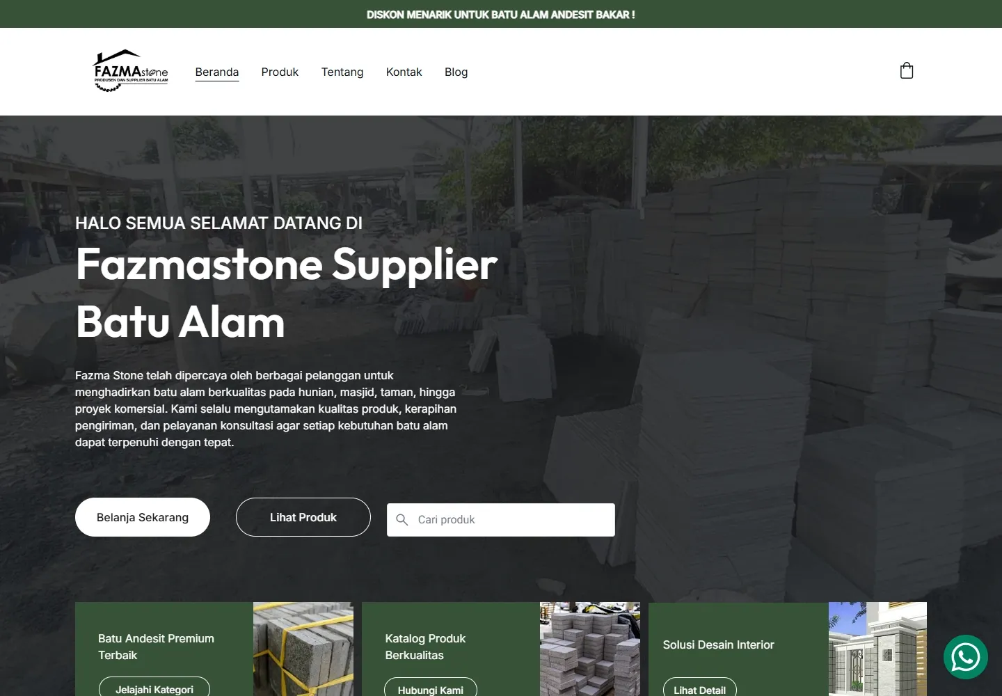 Screenshot website Fazma Stone