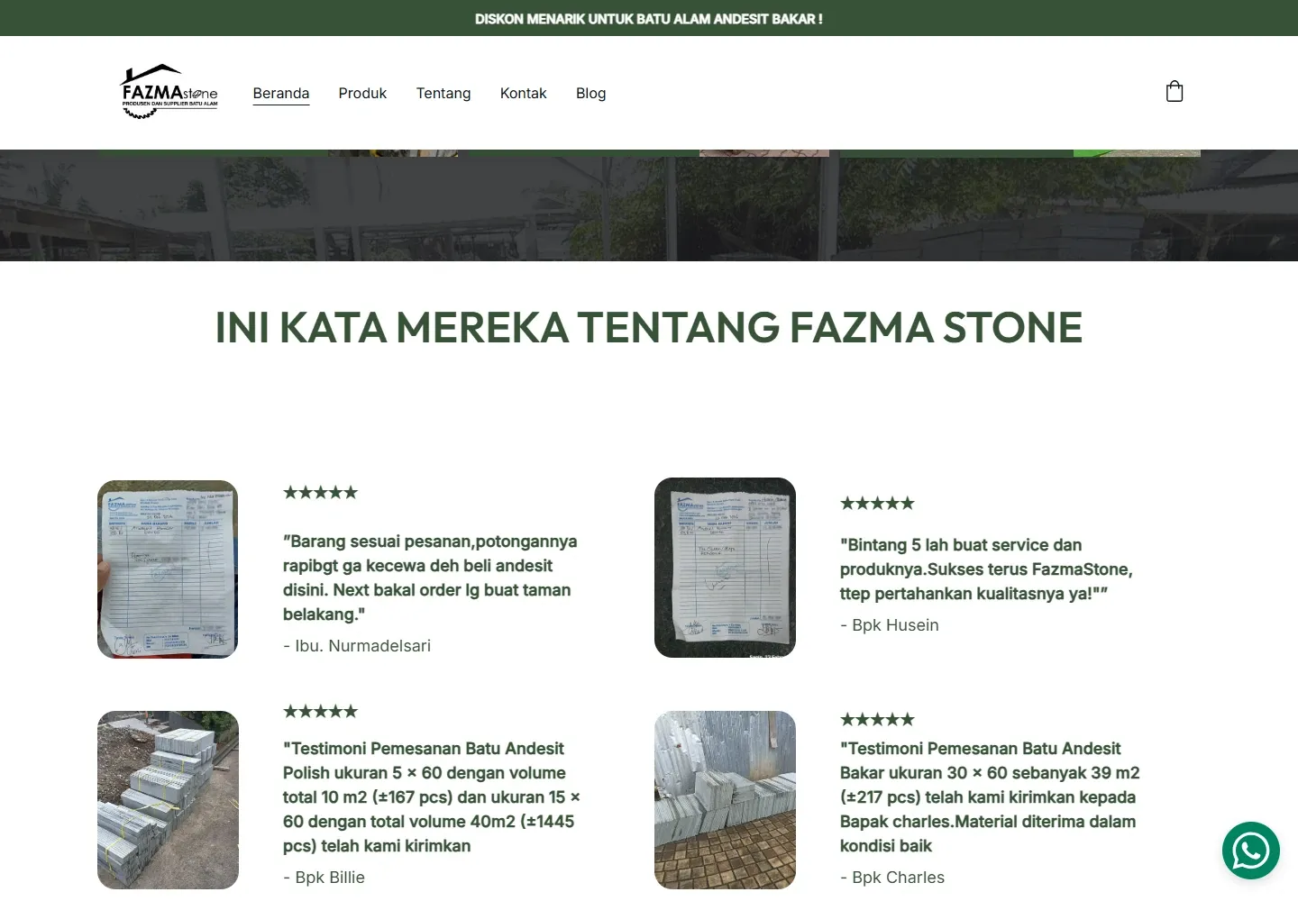 Fazmastone: Bagian beranda Fazmastone, tampilan desktop pertama.