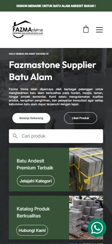 Fazmastone: Tampilan beranda Fazmastone di perangkat mobile.