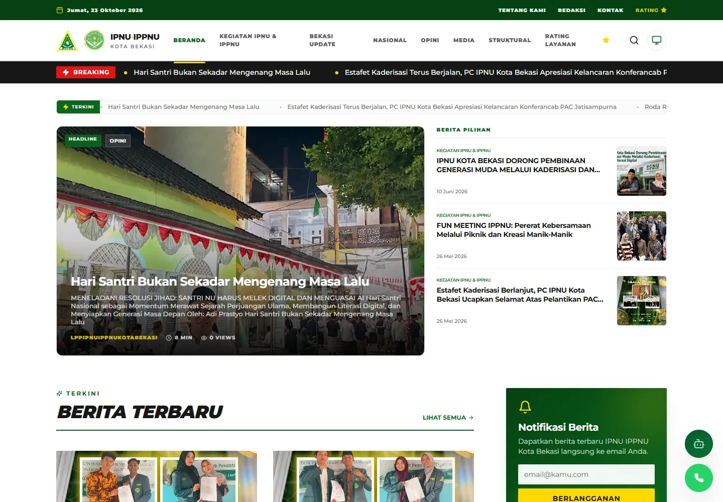 Screenshot website IPNU Kota Bekasi