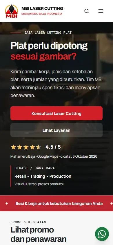 Mahameru Baja Indonesia: Tampilan beranda Mahameru Baja Indonesia di perangkat mobile.