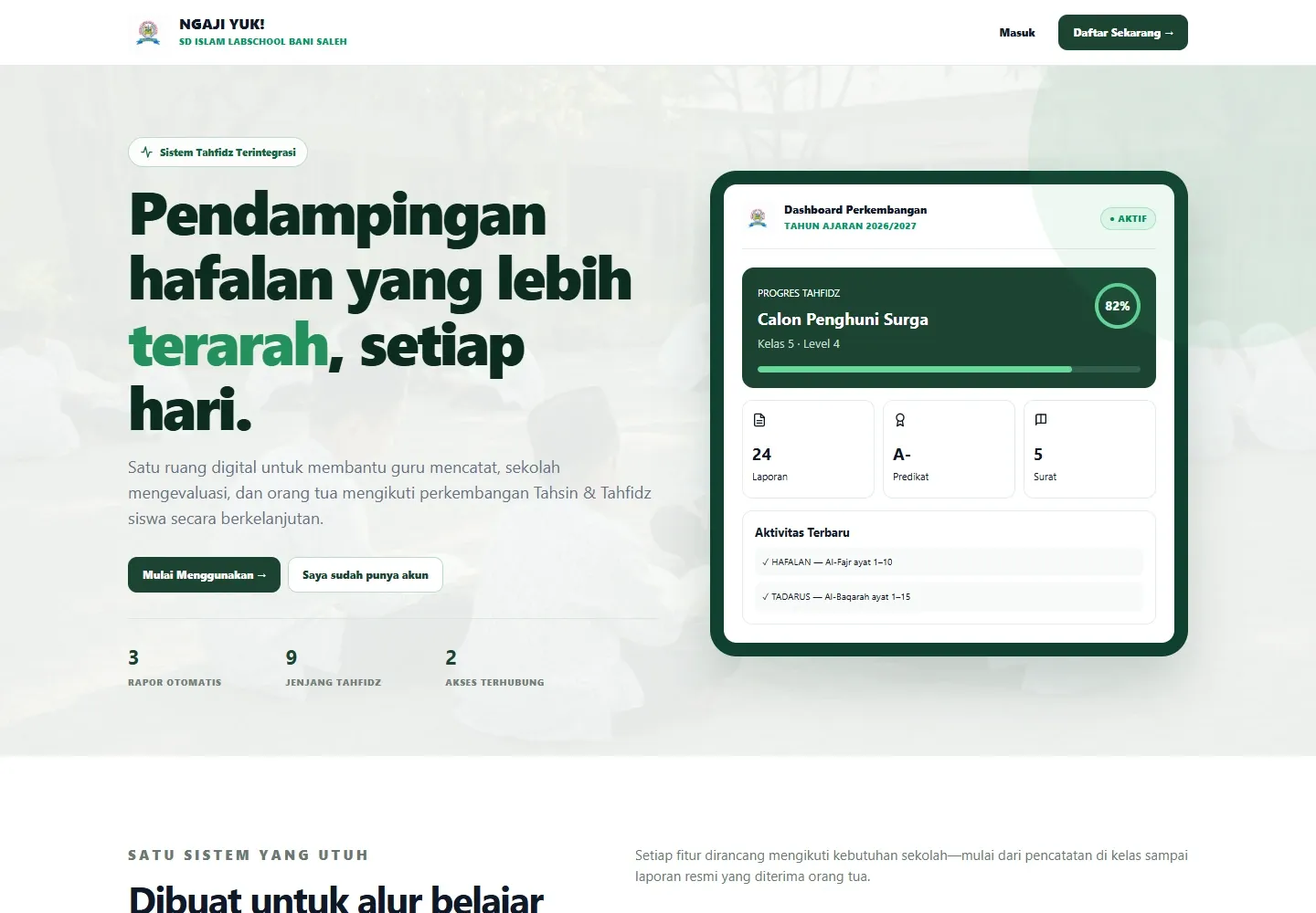 Screenshot website Catatan Mengaji — SD Bani Saleh