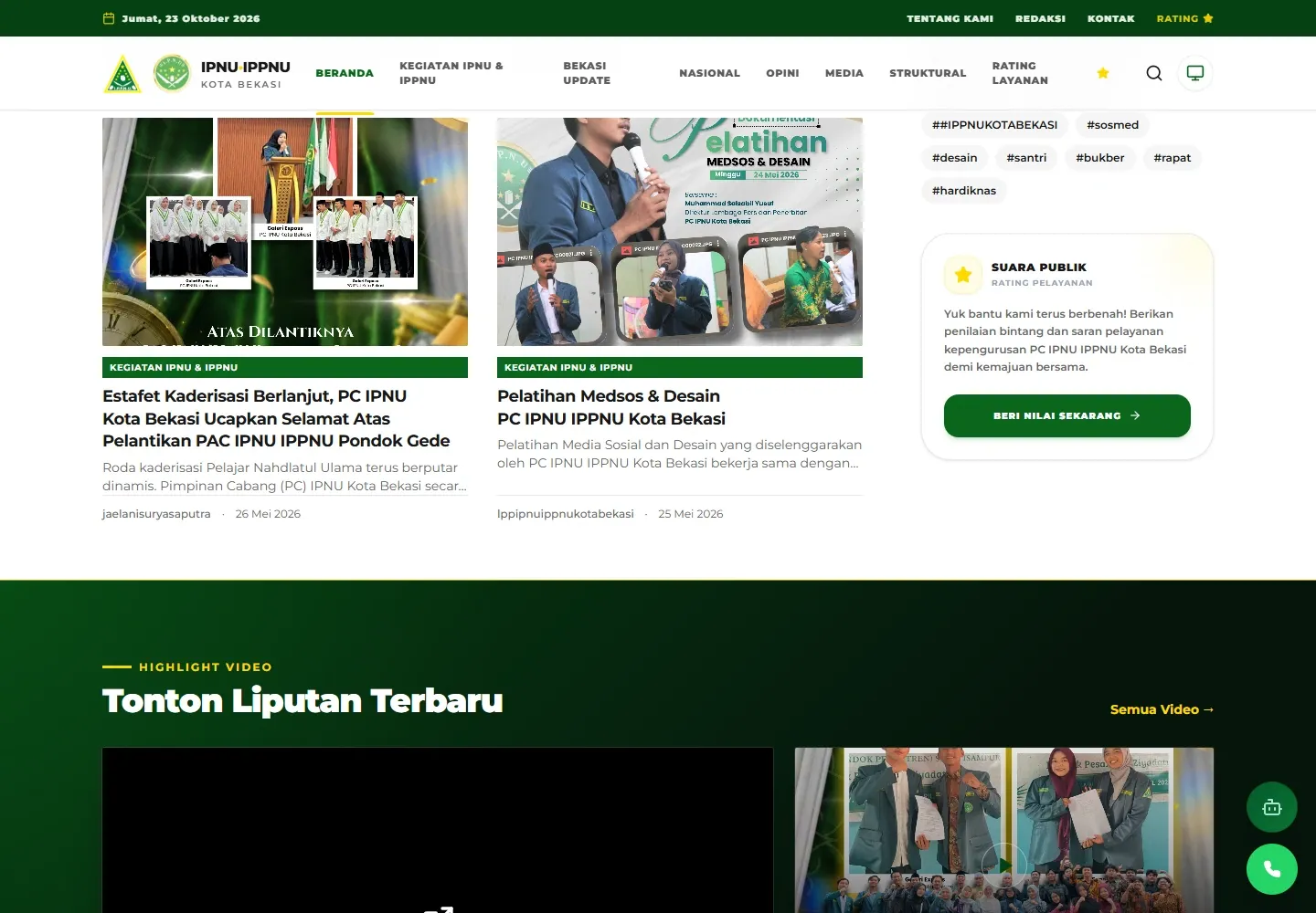 IPNU IPPNU Kota Bekasi: Bagian beranda IPNU IPPNU Kota Bekasi, tampilan desktop kedua.