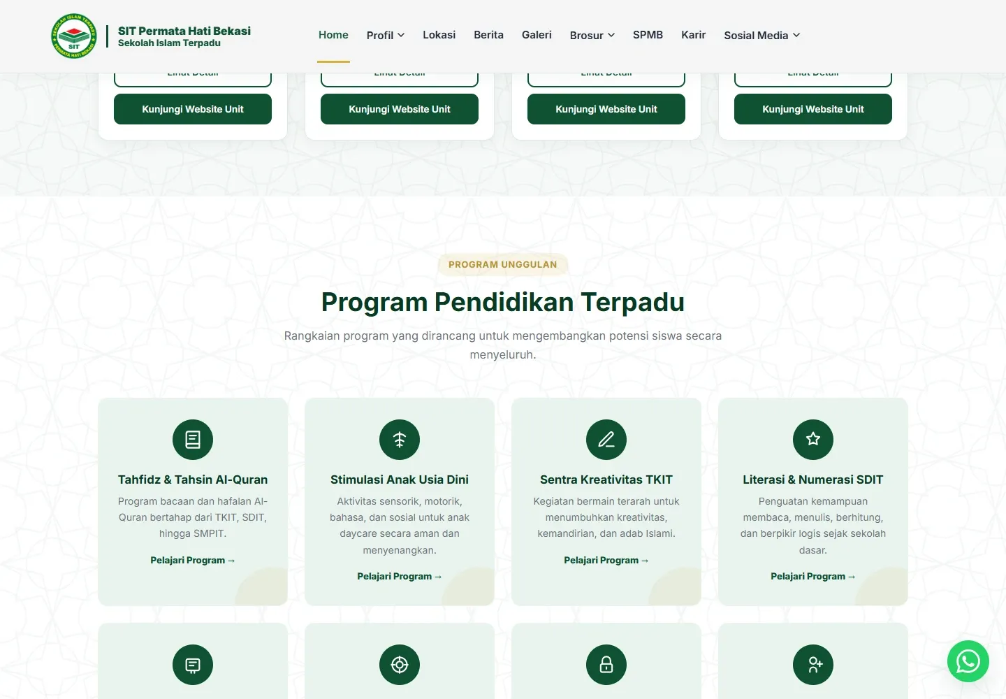 SIT Permata Hati Bekasi: Bagian beranda SIT Permata Hati Bekasi, tampilan desktop pertama.