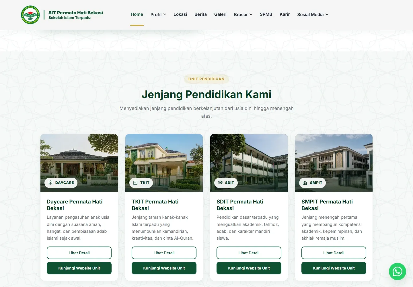 SIT Permata Hati Bekasi: Bagian beranda SIT Permata Hati Bekasi, tampilan desktop kedua.